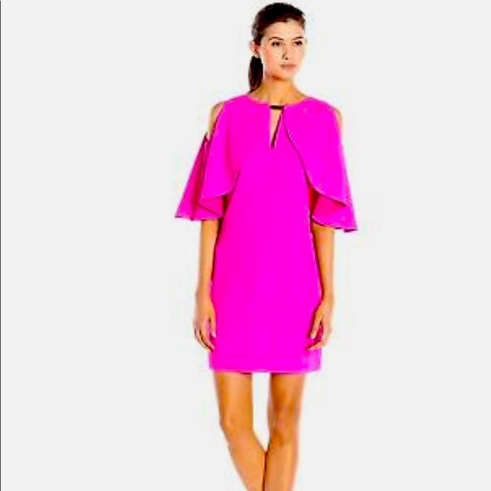 Trina Turk Hot Pink Cape-Sleeve Mini Dress